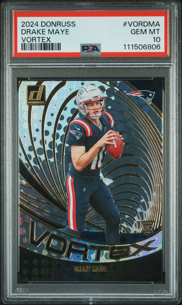 Graded 2024 Panini Donruss Drake Maye #VORDMA Vortex Rookie RC Football Card PSA 10 Gem Mint (ONLINE ORDER ONLY)