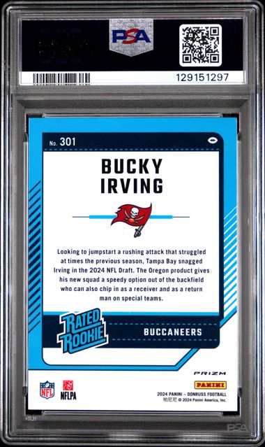 Graded 2024 Panini Donruss Bucky Irving #301 Optic Preview Pink Rookie RC Football Card PSA 10 Gem Mint (ONLINE ORDER ONLY)