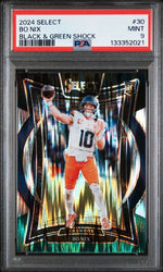 Graded 2024 Panini Select Bo Nix #30 Black & Green Shock Rookie RC Football Card PSA 9 Mint