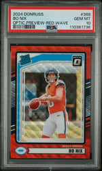 Graded 2024 Donruss Bo Nix #369 Optic Preview Red Wave Rookie RC Football Card PSA 10 Gem Mint (ONLINE ORDER ONLY)