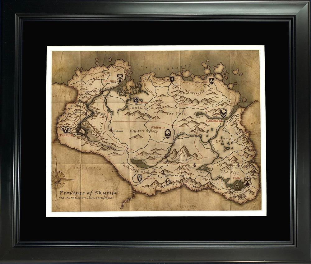 Framed Skyrim Map 11"x14" Video Game Photo (ONLINE ORDER ONLY)