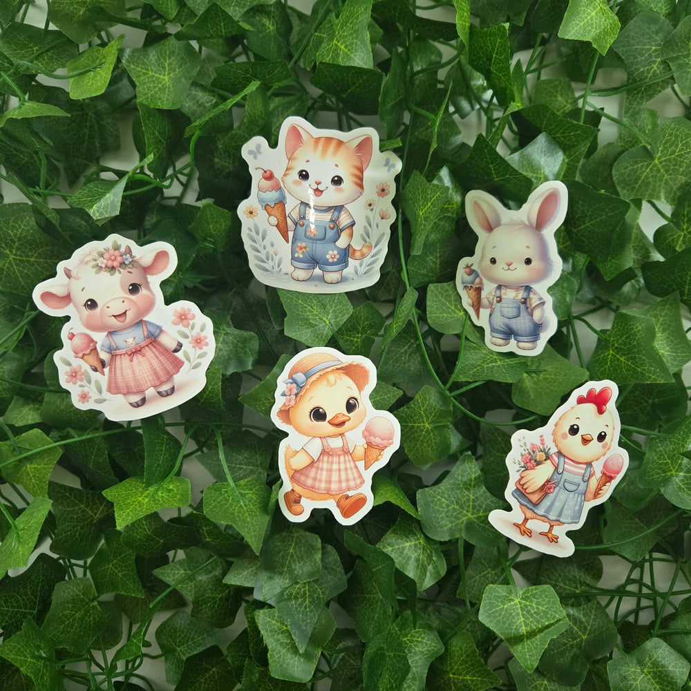 Baby Farm Animals Eating Ice Cream Sticker (ONLINE ORDER ONLY)