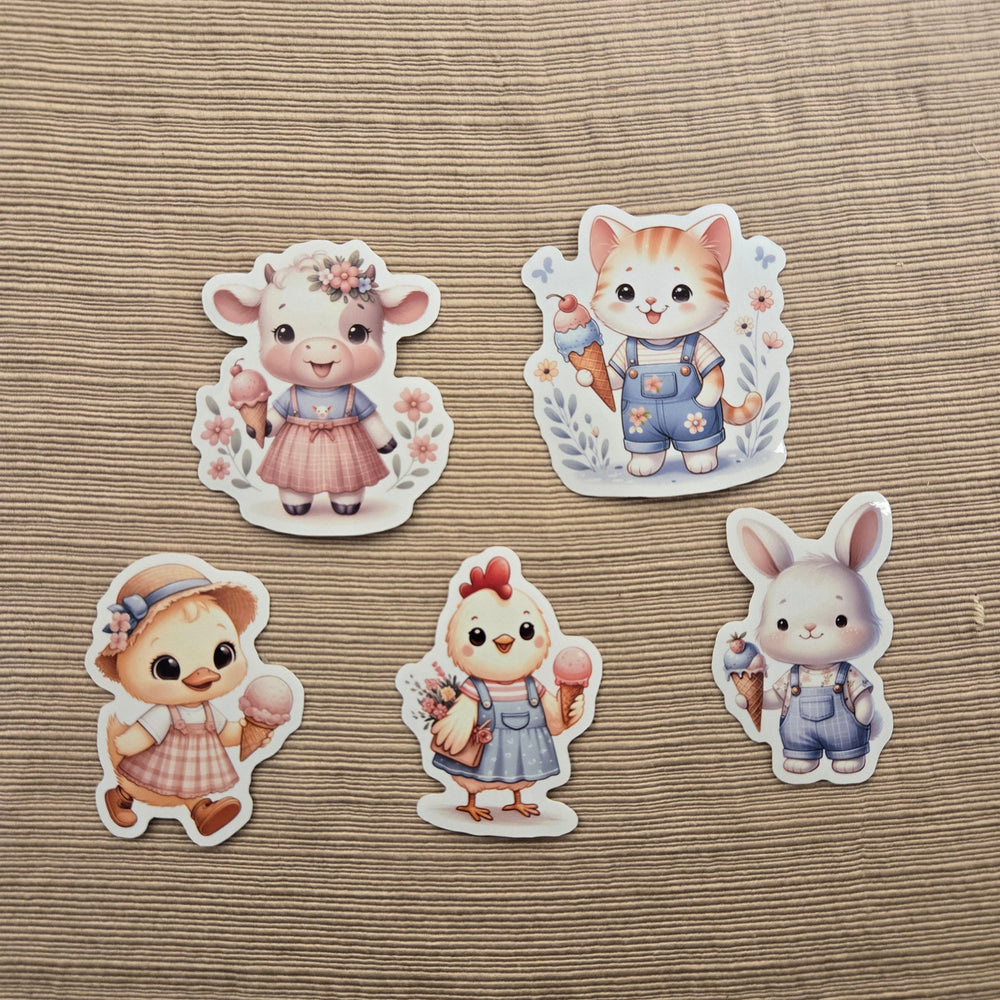 Baby Farm Animals Eating Ice Cream Sticker (ONLINE ORDER ONLY)
