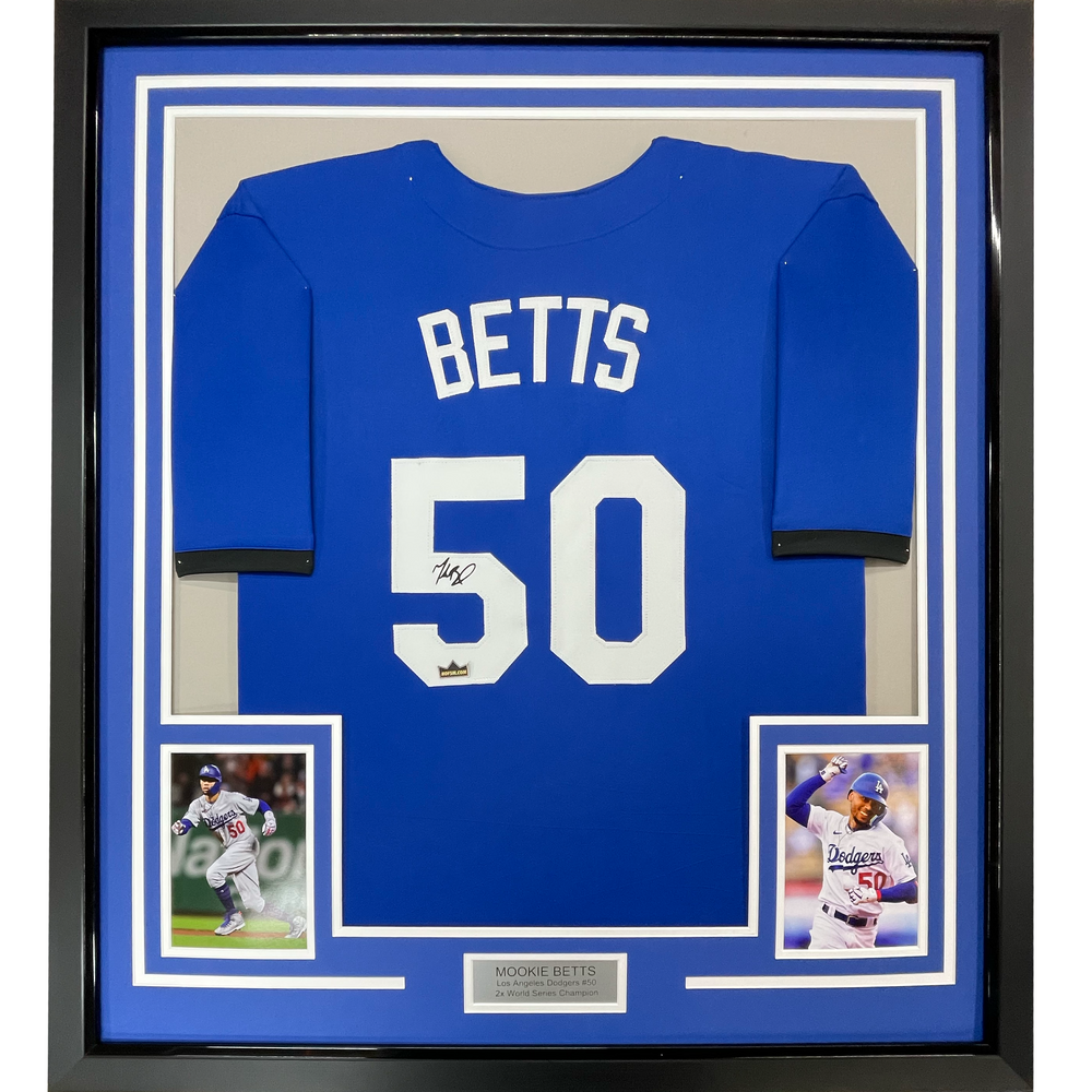 Framed Facsimile Autographed Mookie Betts 35x39 Los Angeles LA Blue Reprint Laser Auto Baseball Jersey (ONLINE ORDER ONLY)