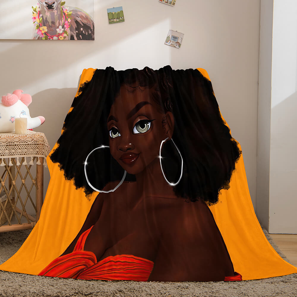 Black African Girl Flannel Blanket Throw Blanket (Online Order Only)
