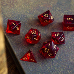 Blood Red Hand Carved Zircon Glass DND Dice Set (ONLINE ORDER ONLY)