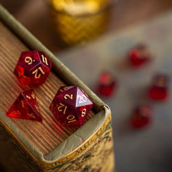 Blood Red Hand Carved Zircon Glass DND Dice Set (ONLINE ORDER ONLY)