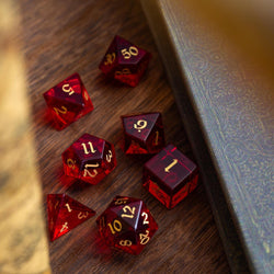 Blood Red Hand Carved Zircon Glass DND Dice Set (ONLINE ORDER ONLY)