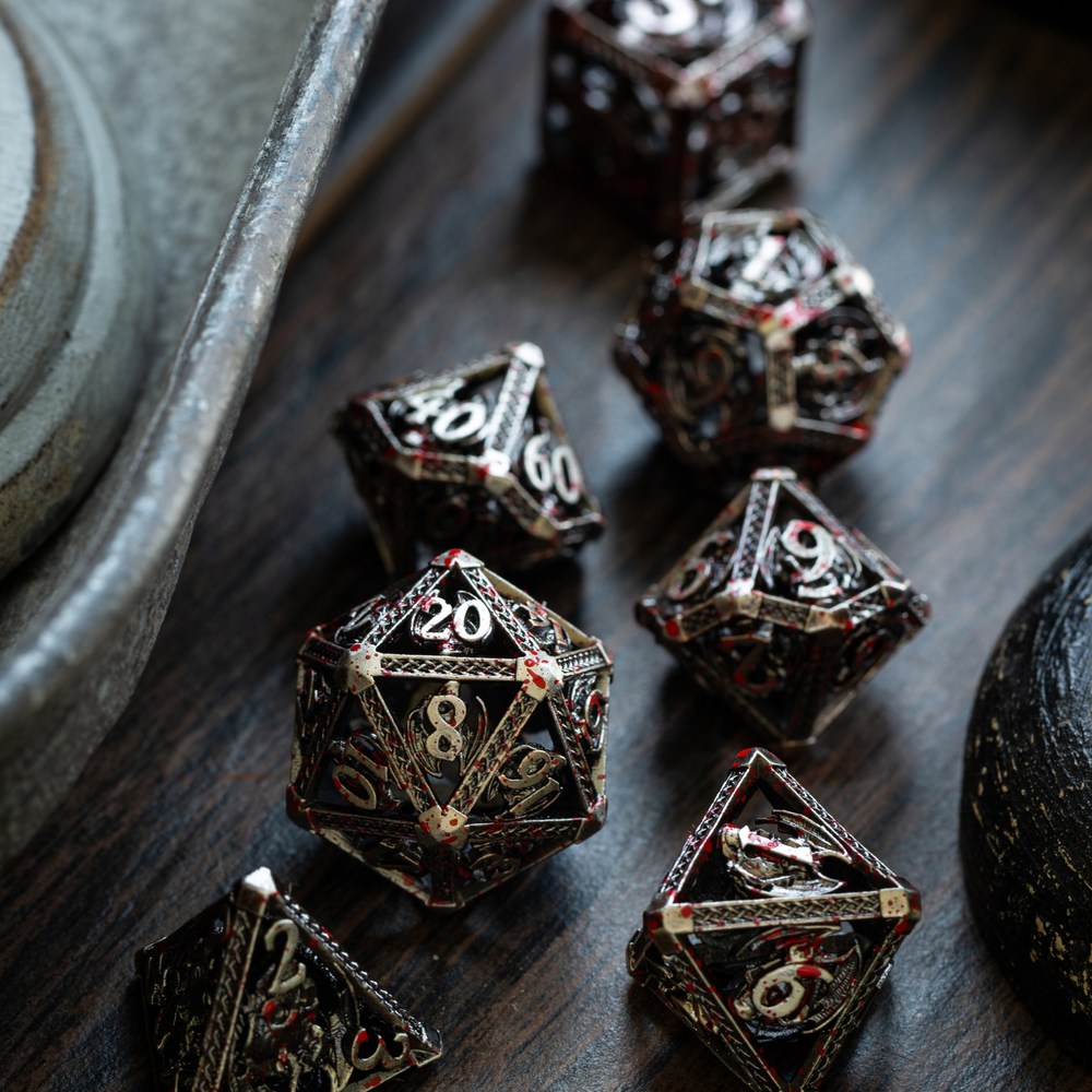 Blood Dragon Silver Hollow Metal DND Dice Set (ONLINE ORDER ONLY)