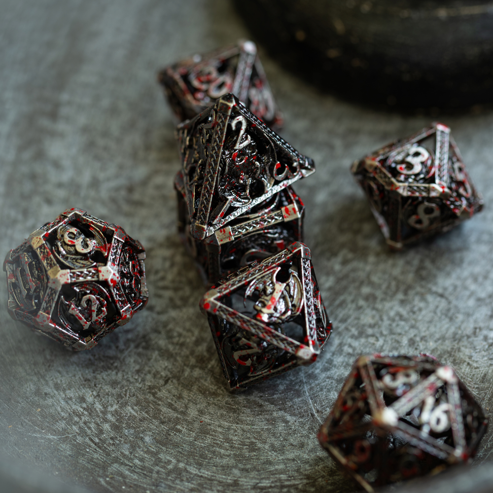 Blood Dragon Silver Hollow Metal DND Dice Set (ONLINE ORDER ONLY)