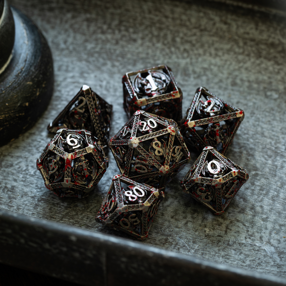Blood Dragon Silver Hollow Metal DND Dice Set (ONLINE ORDER ONLY)