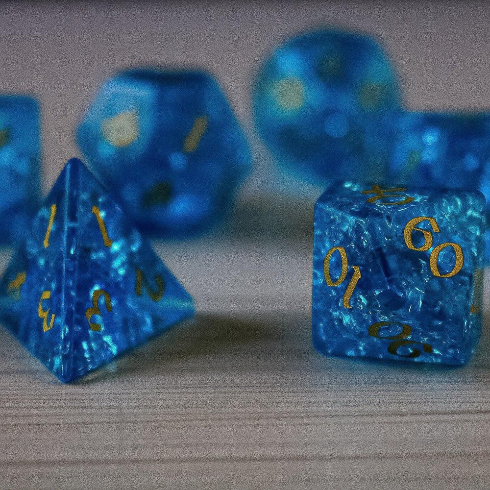 Blue Lightning Glass Cracked Glass DND Dice Set (ONLINE ORDER ONLY)