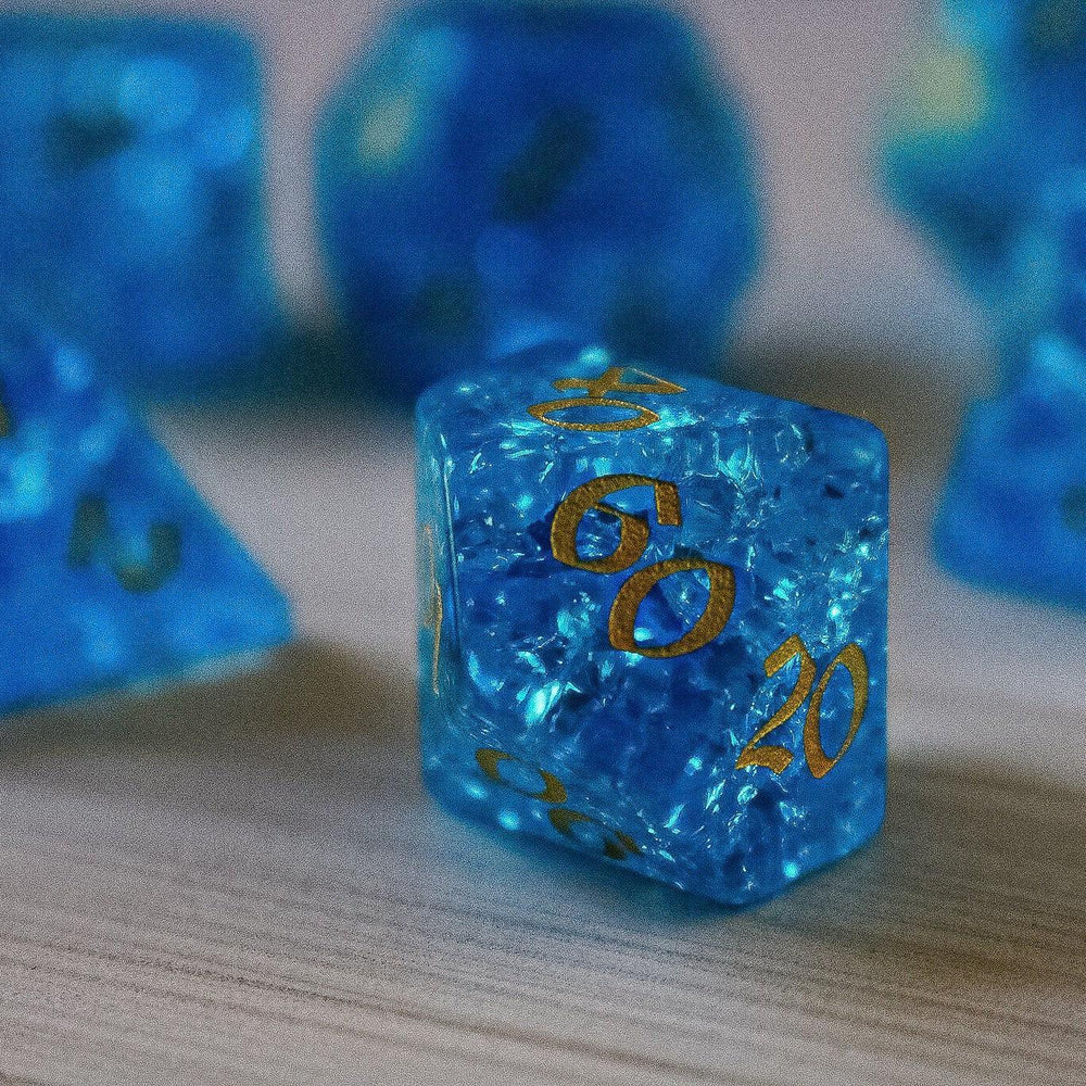 Blue Lightning Glass Cracked Glass DND Dice Set (ONLINE ORDER ONLY)