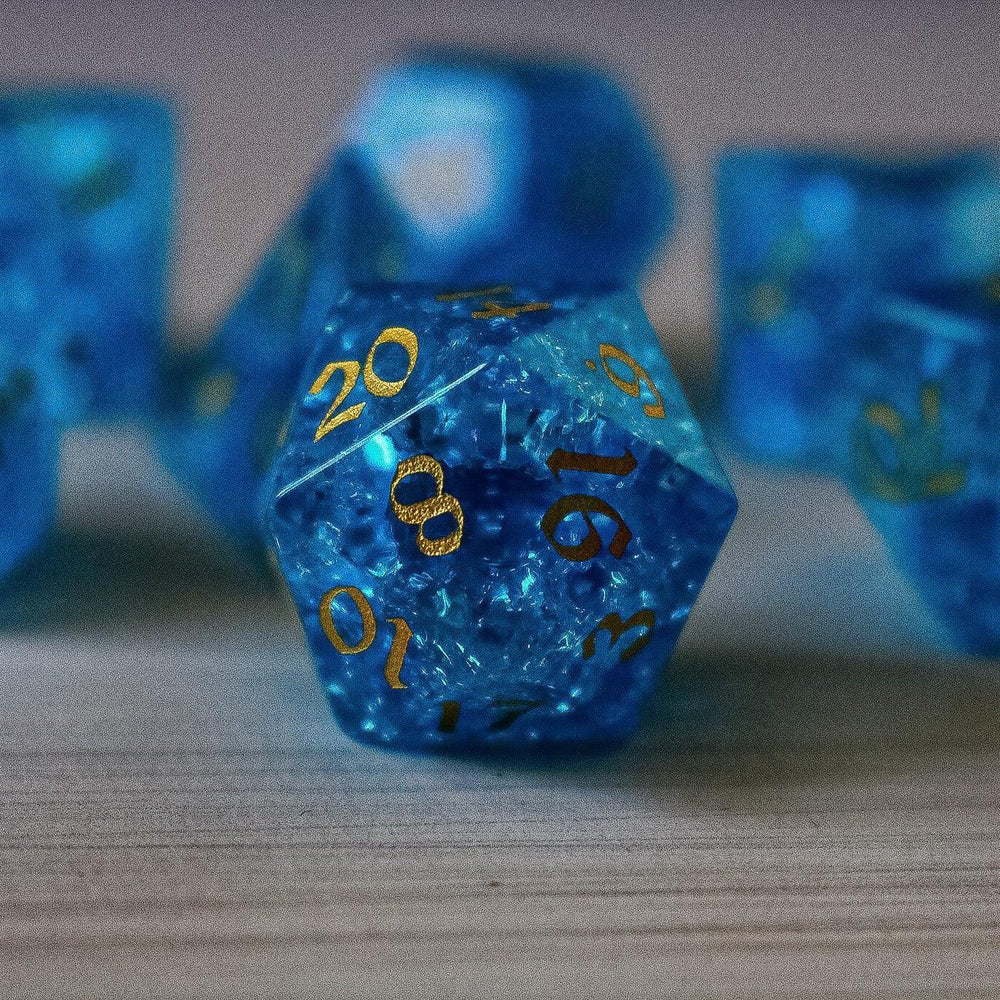 Blue Lightning Glass Cracked Glass DND Dice Set (ONLINE ORDER ONLY)