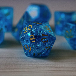 Blue Lightning Glass Cracked Glass DND Dice Set (ONLINE ORDER ONLY)
