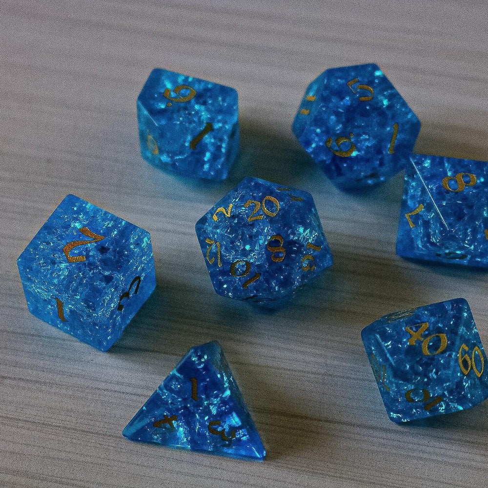 Blue Lightning Glass Cracked Glass DND Dice Set (ONLINE ORDER ONLY)