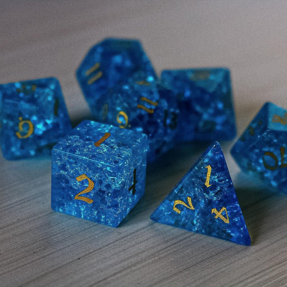 Blue Lightning Glass Cracked Glass DND Dice Set (ONLINE ORDER ONLY)