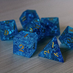 Blue Lightning Glass Cracked Glass DND Dice Set (ONLINE ORDER ONLY)