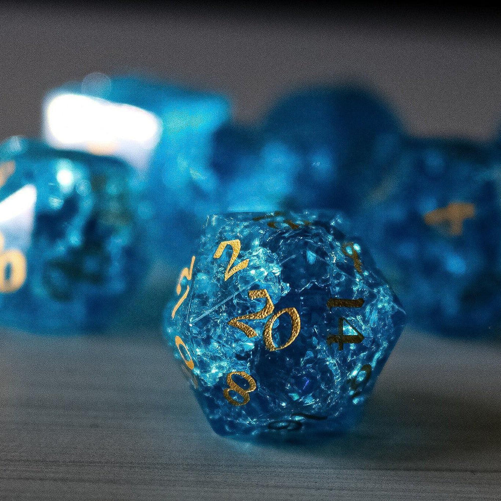 Blue Lightning Glass Cracked Glass DND Dice Set (ONLINE ORDER ONLY)