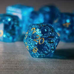 Blue Lightning Glass Cracked Glass DND Dice Set (ONLINE ORDER ONLY)