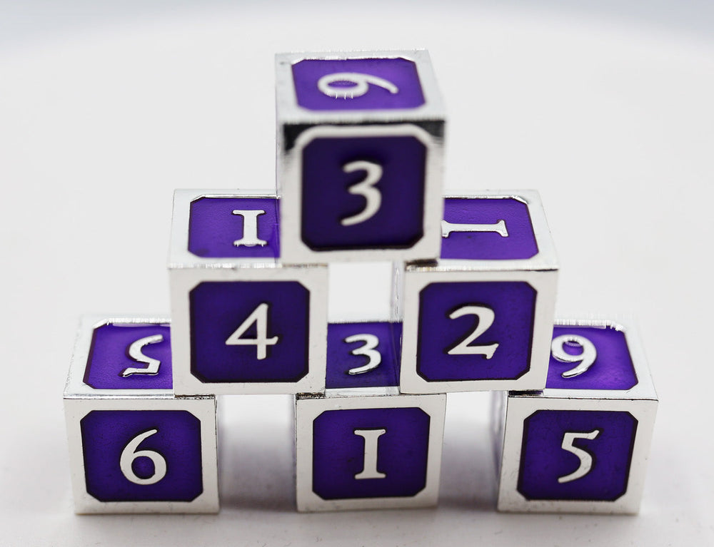 6 piece Metal D6's - Purple and Silver (ONLINE ORDER ONLY)