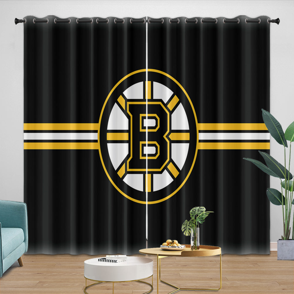 Boston Bruins Curtains Pattern Blackout Window Drapes Room Decoration (Online Order Only)