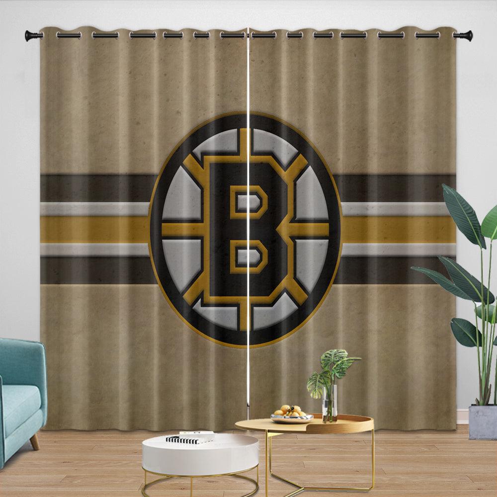 Boston Bruins Curtains Pattern Blackout Window Drapes Room Decoration (Online Order Only)