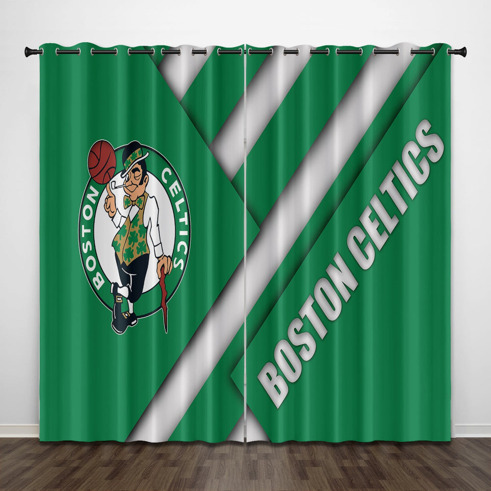 Boston Celtics Curtains Pattern Blackout Window Drapes (Online Order Only)