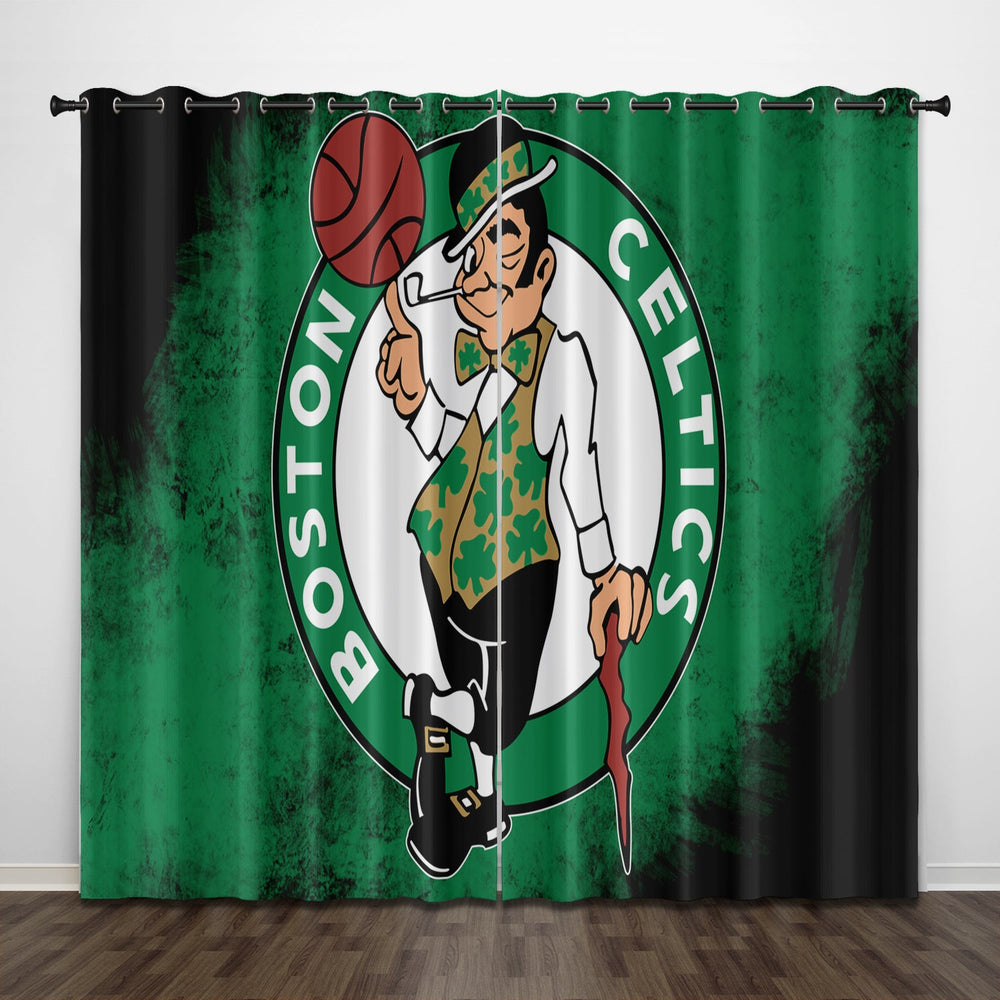 Boston Celtics Curtains Pattern Blackout Window Drapes (Online Order Only)