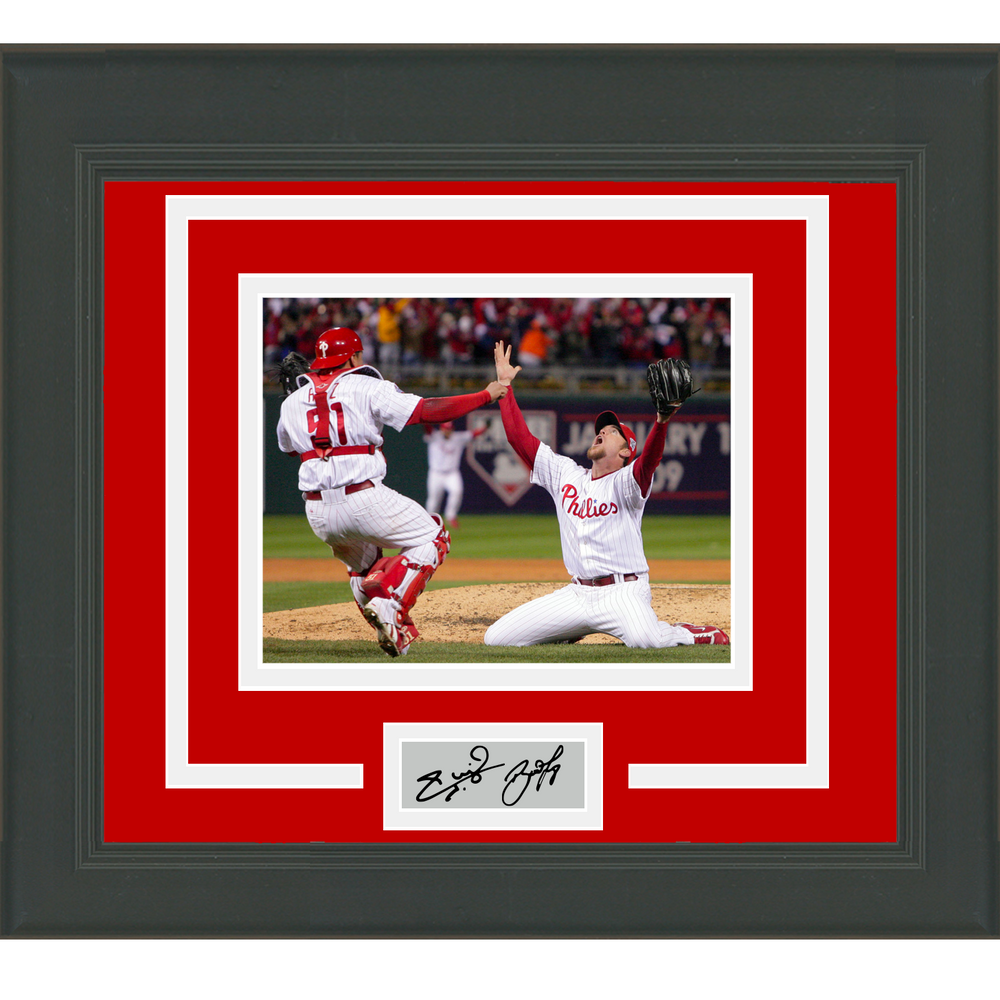 Framed Brad Lidge Carlos Ruiz Dual 2008 World Series Facsimile Laser Engraved Signature Auto Philadelphia Phillies 11x14 Baseball Photo #2 (ONLINE ORDER ONLY)