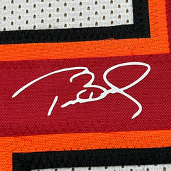 Framed Facsimile Autographed Tom Brady 35x39 Tampa Bay White Reprint Laser Auto Football Jersey Size Men's XL (ONLINE ORDER ONLY)