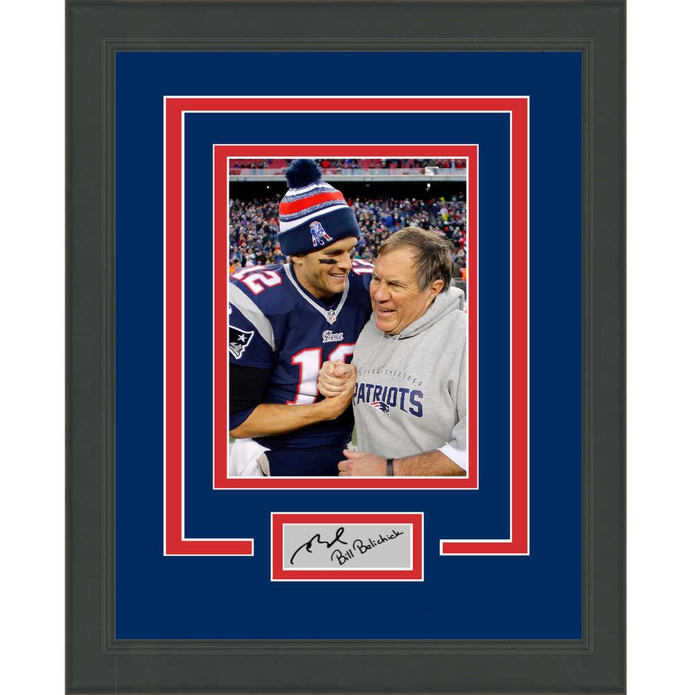 Framed Tom Brady Bill Belichick Dual Facsimile Laser Engraved Signature Auto New England Patriots 11x14 Football Photo (ONLINE ORDER ONLY)