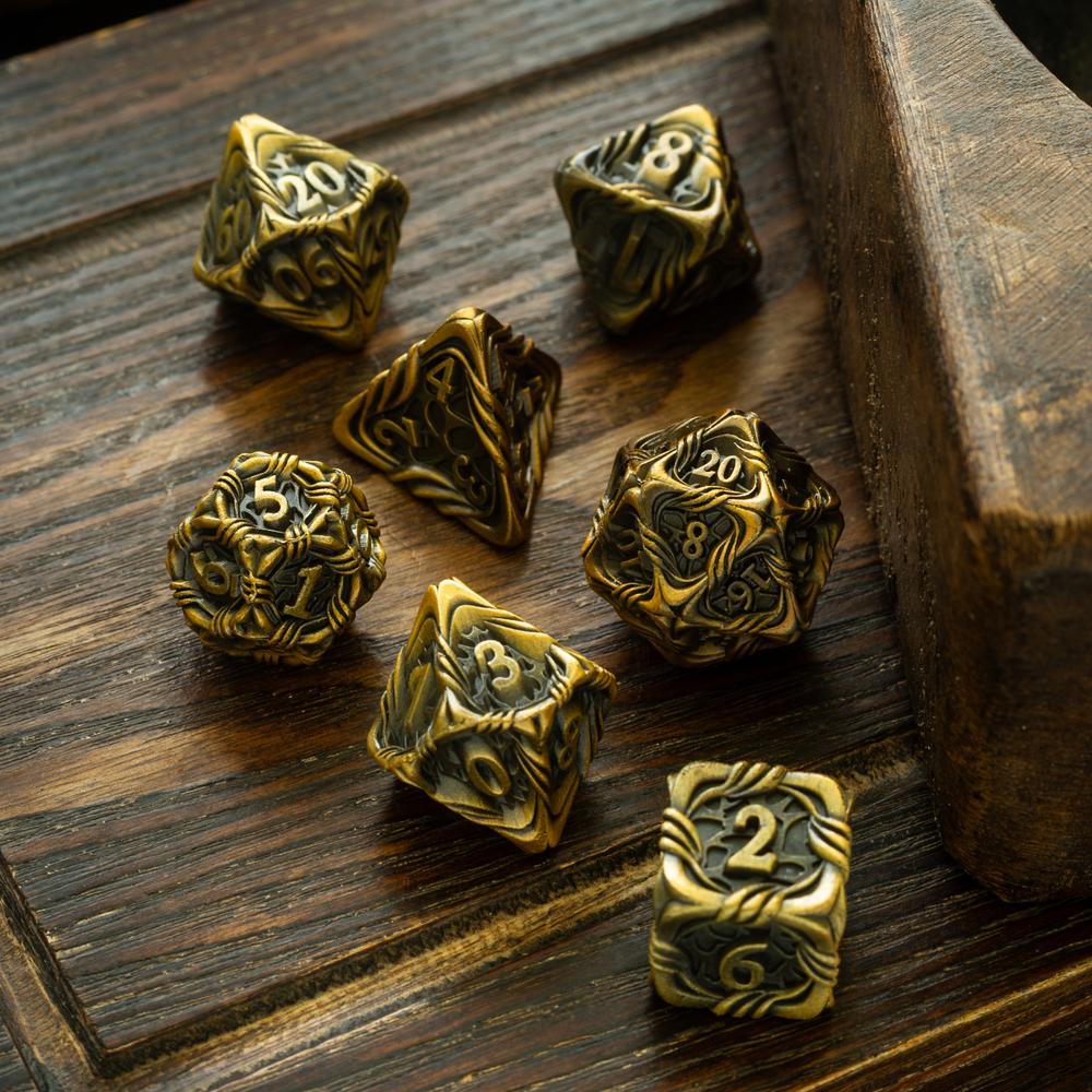 Briarbound Bronze Hollow Metal DND Dice Set (ONLINE ORDER ONLY)