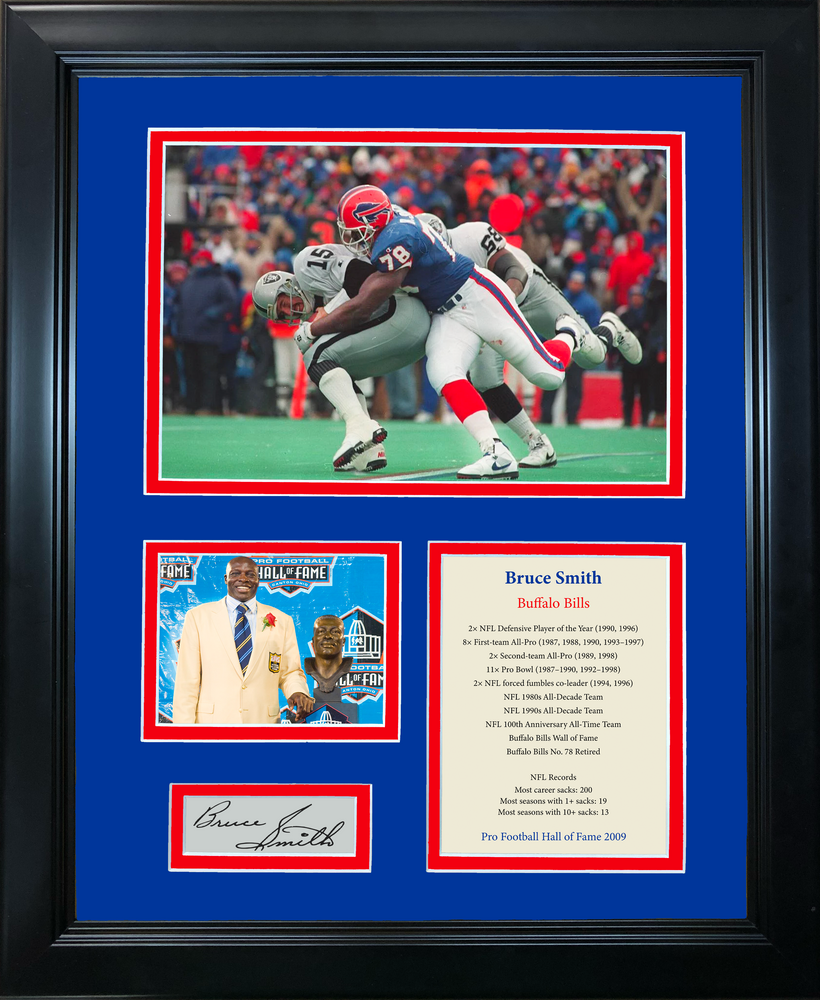 Framed Bruce Smith Hall of Fame Facsimile Laser Engraved Signature Auto Buffalo Bills 11"x14" Football Photo Sig Collage (ONLINE ORDER ONLY)