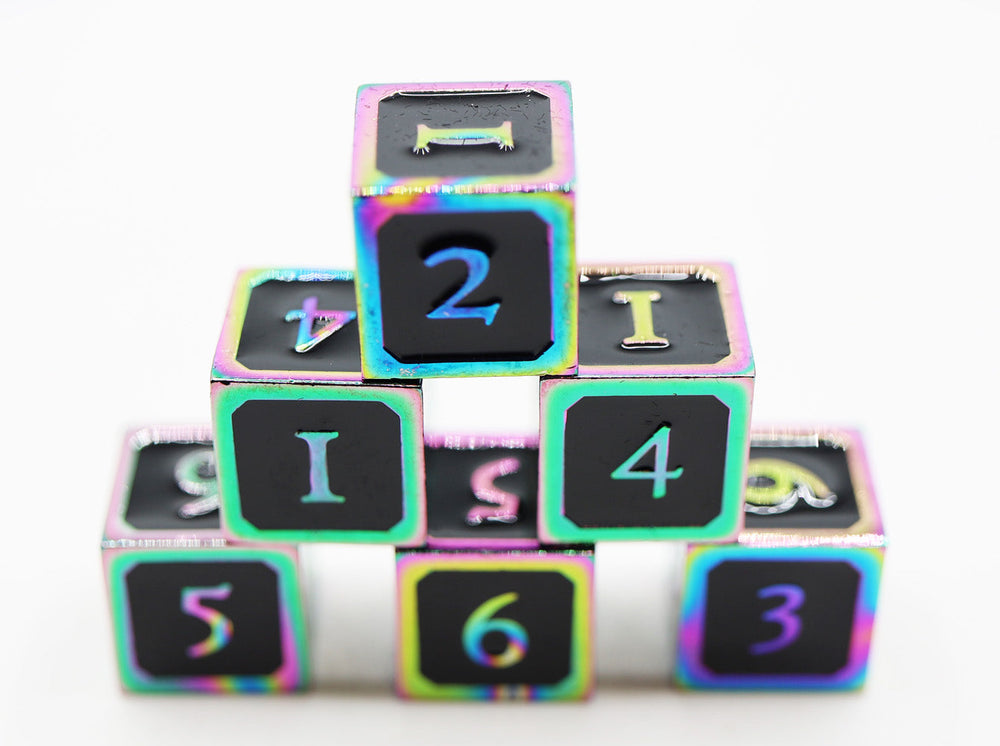 6 piece Metal D6's - Black and Burnt Opal (ONLINE ORDER ONLY)