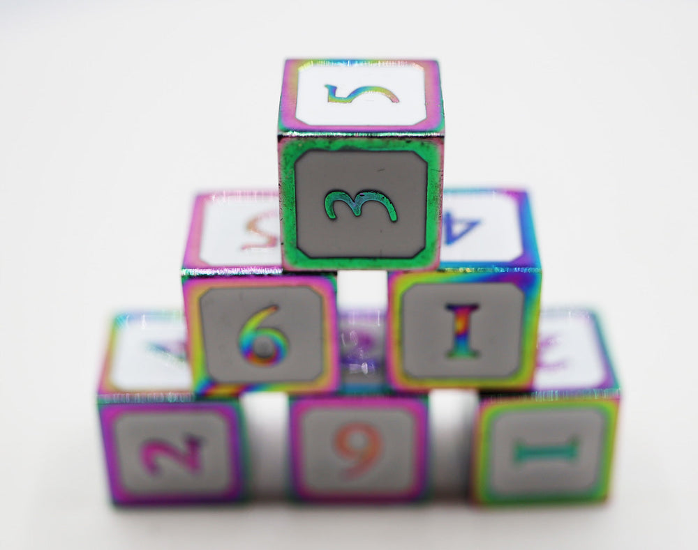 6 piece Metal D6's - White and Burnt Opal (ONLINE ORDER ONLY)