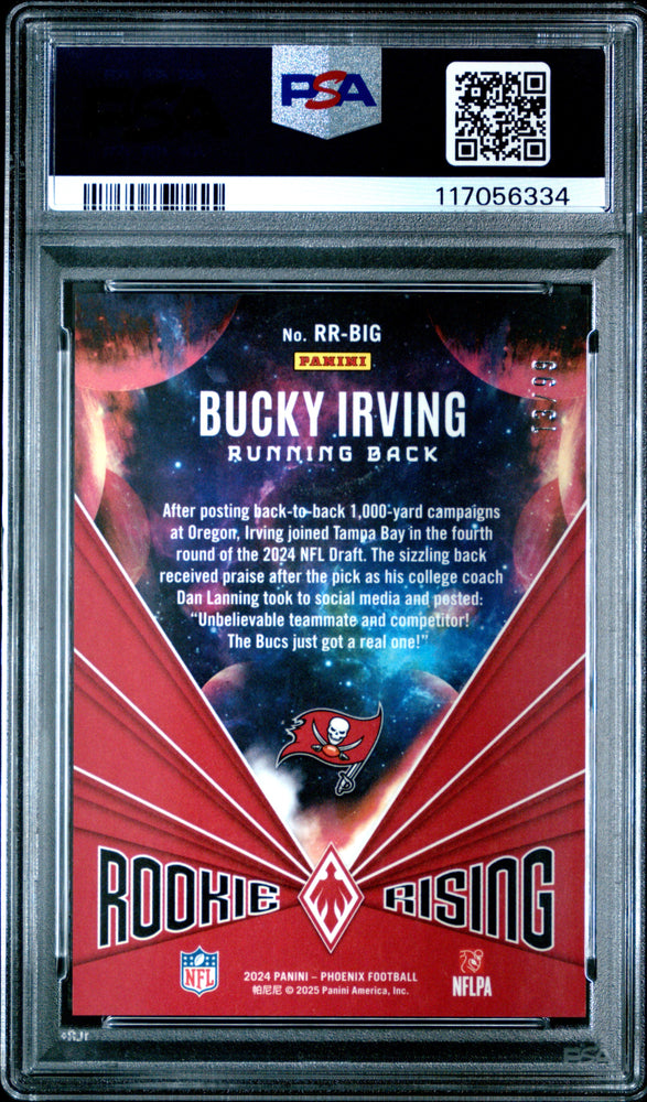 Graded 2024 Panini Phoenix Bucky Irving #RRBIG Rookie Rising Red /99 Rookie RC Football Card PSA 10 Gem Mint (ONLINE ORDER ONLY)