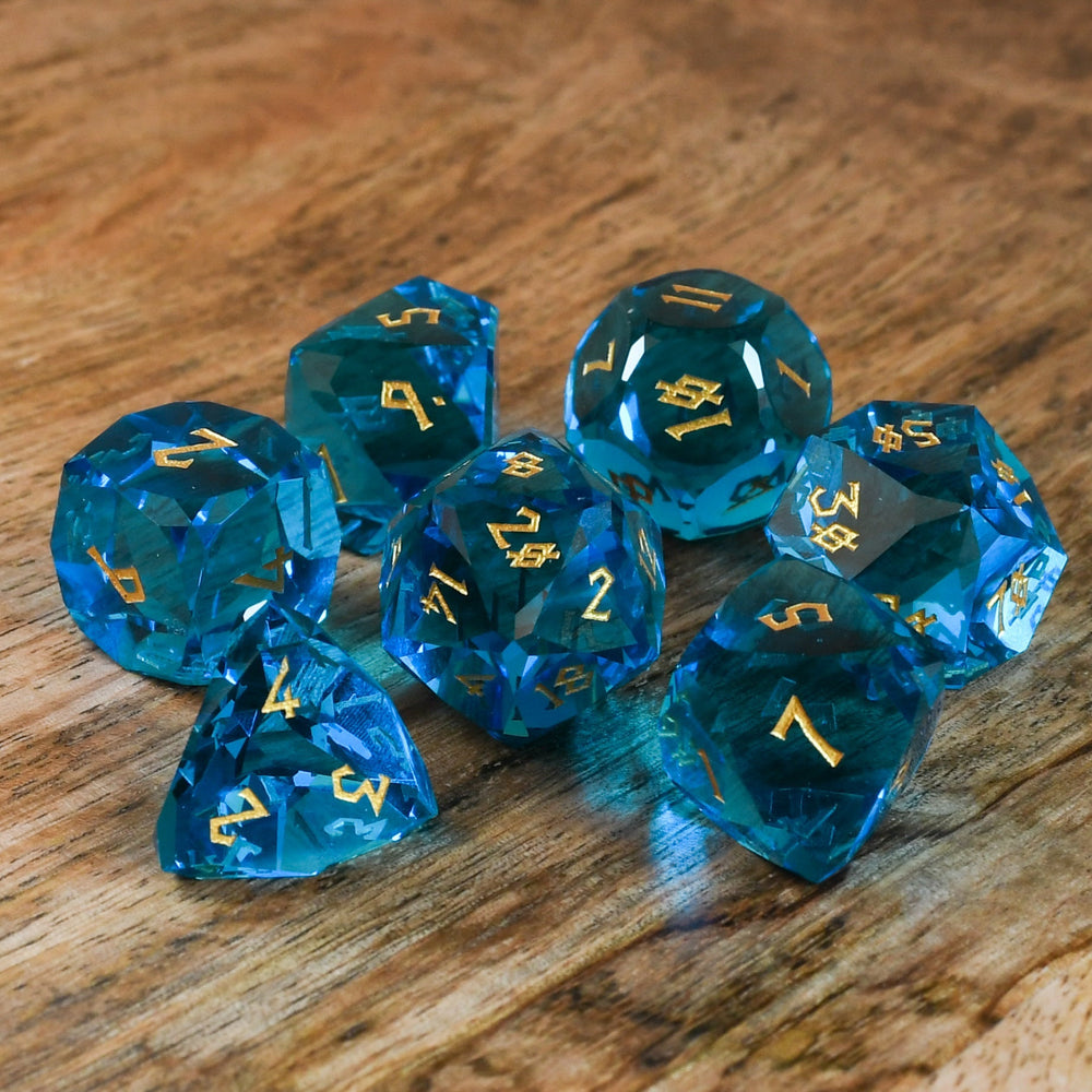 Aquamarine Multifaceted Glass Dice Set (ONLINE ORDER ONLY)