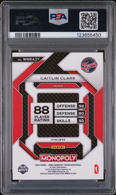 Graded 2024 Panini Prizm Monopoly WNBA Caitlin Clark #27 Silver Prizm Rookie RC Basketball Card PSA 10 Gem Mint (ONLINE ORDER ONLY)