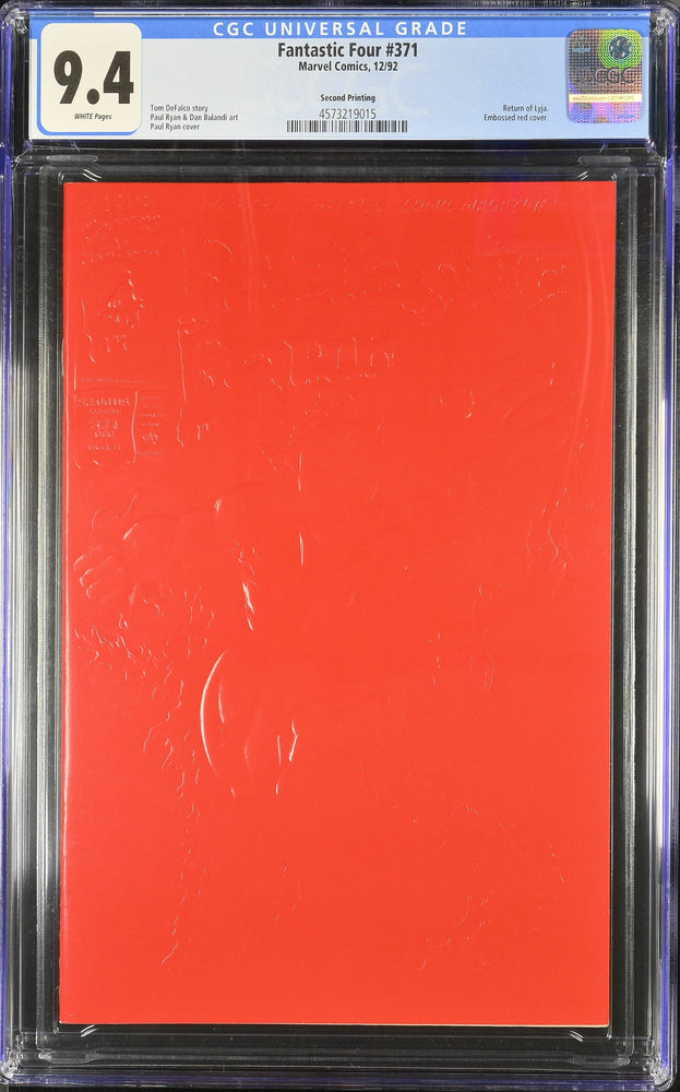 Fantastic Four #371 (12/92) Graded CGC 9.4 Second Printing (Online Order Only)