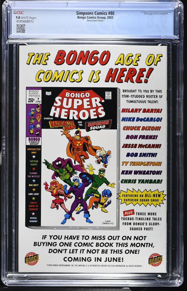 Simpsons Comics #80 (2003) Graded CGC 9.8 Newsstand Edition (Online Order Only)