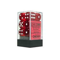 Chessex Translucent Red/White 16MM D6 Dice Block (12 dice)