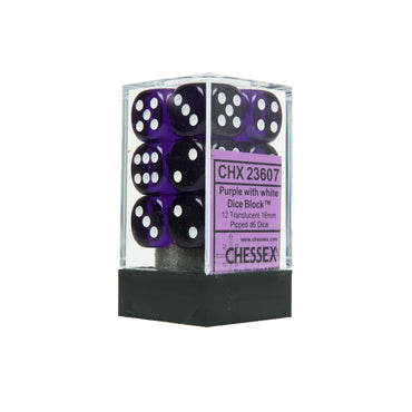 Chessex Translucent Purple/White 16MM D6 Dice Block (12 dice)