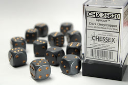Chessex Opaque Dark Grey/Copper 16MM D6 Dice Block (12 dice)