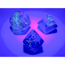 CHX26463 Blue Gemini Luminary Dice with Light Blue Numbers 7 Dice Set 16mm (5/8in) (ONLINE ORDER ONLY)