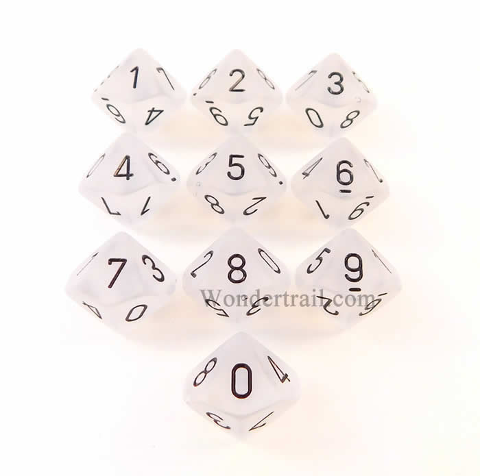 CHX27201 Clear Frosted Dice with Black Numbers D10 16mm (5/8in) Pack of 10 Dice Chessex (ONLINE ORDER ONLY)