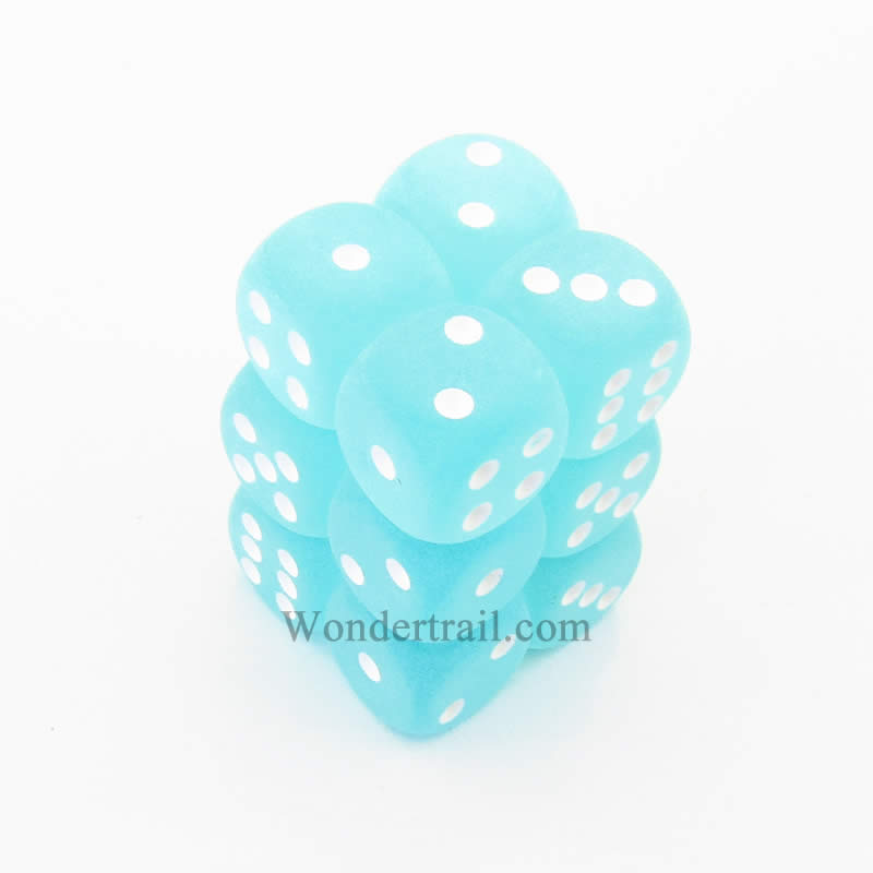 CHX27605 Teal Borealis Dice with White Pips D6 16mm (5/8in) Pack of 12 (ONLINE ORDER ONLY)
