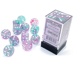 CHX27745 Wisteria Nebula Luminary Dice White Pips D6 16mm (5/8in) Pack of 12 (ONLINE ORDER ONLY)