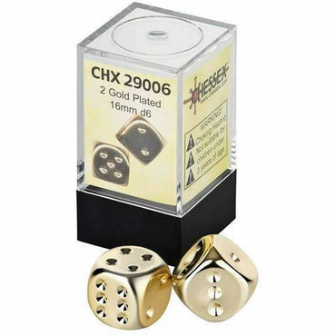 CHX29006 Gold Metallic Coated Dice with Pips D6 16mm (5/8in) Pack of 2 Chessex
