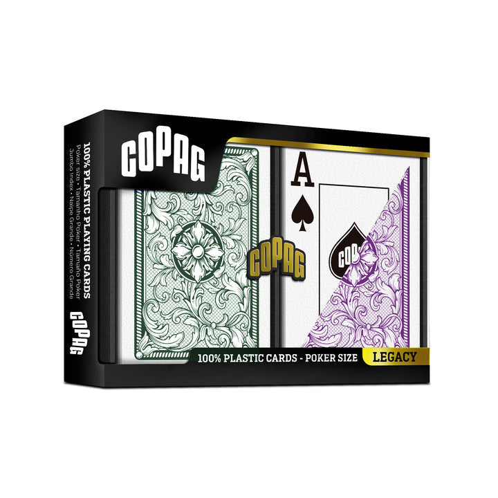 COPAG Playing Cards: Double Deck Set - Legacy - Green/Purple - Poker Size - Jumbo Index (2) (ONLINE ORDER ONLY)